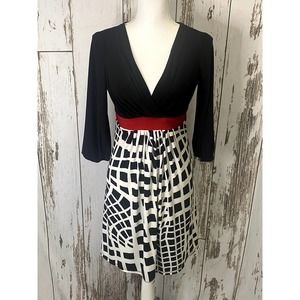 B. Darlin' Black Red And White Deep-V Mini Dress